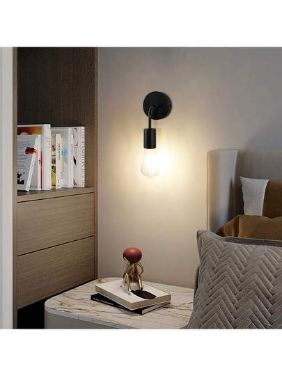 1/ Moderne Nordic Retro Iron Wand Lamp Holder, E27 Straight Sconce Lighting Fixture, Living Room, Bedroom, Bathroom, Kitchen, Balcony, Library (Bulb Not Included) view 4