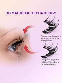 MAGEFY 3对/套可重复使用的磁性假睫毛，打造自然妆效，包含1个专业睫毛夹+眉毛修剪器+双头眉刷，无需胶水，易于佩戴和卸除。 - 尖尾漫畫款 - 查看 6