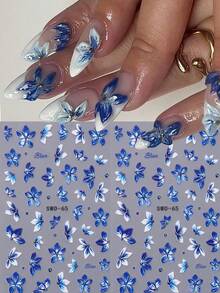 2 件装蓝色兰花美甲贴纸 5D 浮雕指甲贴花蓝色野花浮雕春季花卉指甲贴花美甲装饰指甲用品 - 彩色 - 查看 10