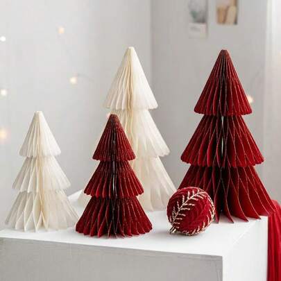 一套人造圣诞树，小型纸蜂窝球圣诞树，圣诞折纸装饰，圣诞礼物，圣诞派对装饰，家居装饰，餐桌中心摆件，圣诞装饰，房间装饰，冬季圣诞装饰，家居圣诞礼物，圣诞装饰