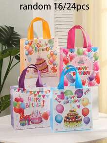 24个/1个万圣节卡通礼品袋，采用无纺布材质，带提手。这些可重复使用且防水的袋子非常适合生日庆祝活动、万圣节主题派对、万圣节无纺布袋、恐怖南瓜表情礼品袋、万圣节活动、节日聚会、零售购物和礼品包装、家庭生日派对礼品包装装饰。