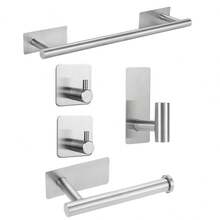 5 Stücke Badezimmer Accessoire Set aus Edelstahl - beinhaltet Handtuchhalter, Toilettenpapierhalter und Bademantelhaken - ohne Bohren, einfache Installation - ideal für Wohndekoration und Organisation, Badezimmer Organisation | Modernes Badezimmer Set | langanhaltend Badezimmer Armaturen, Badezimmer Accessoires