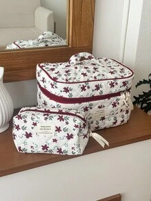 1 pieza/Set Bolsa de cosméticos acolchada con estampado floral rojo de pana, organizador de maquillaje, bolsa de maquillaje multifuncional y portátil, bolsa de aseo, adecuada para cosméticos, cuidado de la piel, protector solar, crema de manos, regalo para dama de honor, regalo para el Día del Maestro, regalo de cumpleaños, regalo de vacaciones, bolsa de cosméticos, regalo de Navidad, bolso pequeño, bolsa de almacenamiento de maquillaje, bolsa de almacenamiento mini, bolsa de almacenamiento de gran capacidad, regalo de Navidad, regalo creativo para mujeres - Multicolor - Ver 12