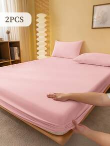 2/3 Pcs Fitted Sheet Set, Bedding, Solid Color Bed Sheet Set, Halloween Decor, Fall Decor, Christmas Decoration, Soft And Comfortable Bedding, Skin-Friendly Bed Cover Set, Room Decor For All Season, Halloween Gift, Mattress Protector For Bedroom, Fits For Single, Twin, Full, Queen And King Size Bed, 1 Fitted Sheet And 1/2 Pillowcases, Machine Washable