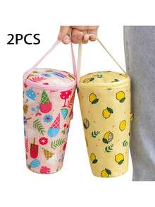 1 pieza Tapa de taza para té con leche, portátil aislada para mantener la frescura, bolsa de taza portátil para oficina, para estudiantes de té con leche - Multicolor - Ver 3