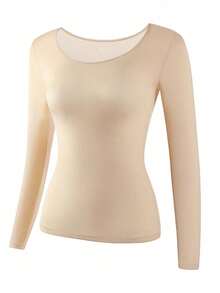 1 Set Of Women's Seamless Ultra-Thin Thermal Underwear Set - Soft And Comfortable Long Sleeve Crew Neck Top, Comfortable And Soft Tight Thermal Long Pants, Great For Underwear And Sleepwear, High Quality Material,Lightweight And Thin, Suitable For Layering.