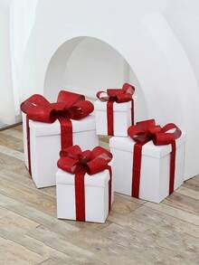 20厘米方形白色DIY礼品盒，圣诞装饰用品，节日装饰，派对礼品，零售展示道具 - 紅白色 - 查看 5