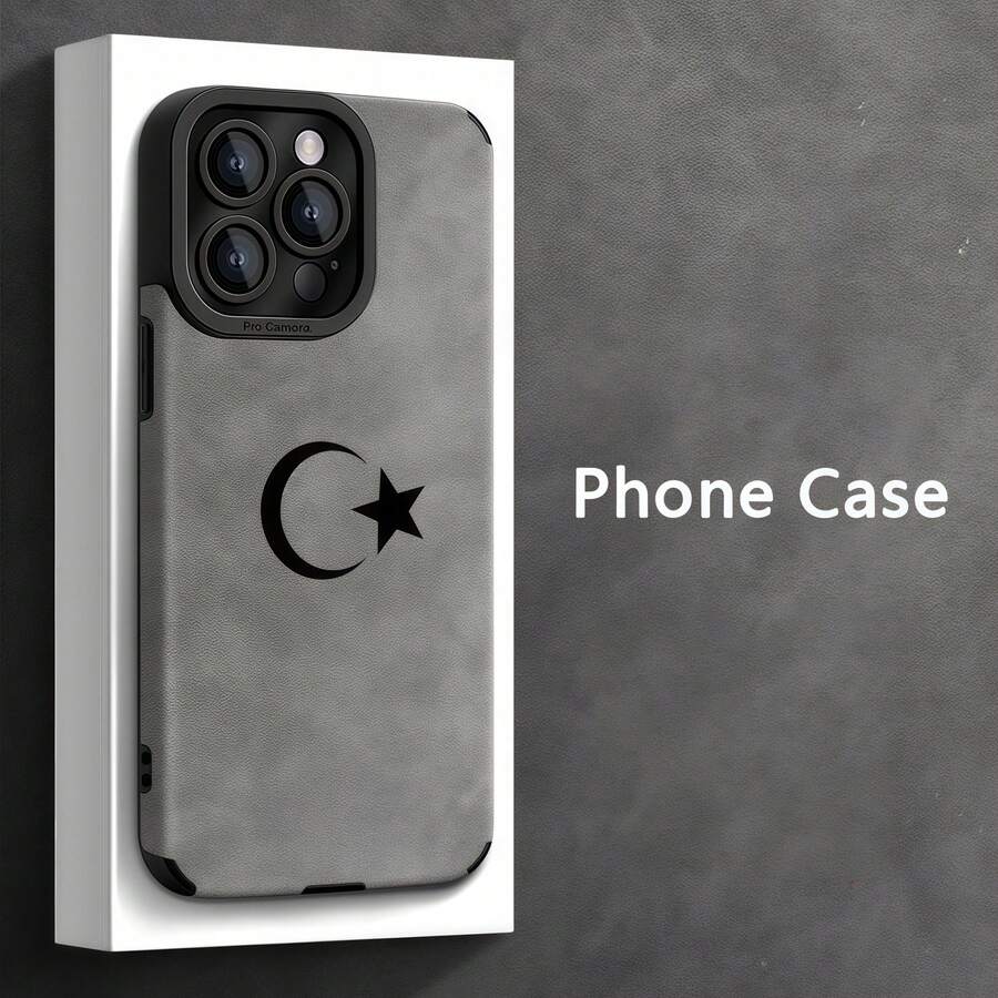 Estuche de Lujo para Teléfono con Diseño de Luna y Estrellas para Modelos de 17/17Pro/17Promax/17air/16/16Pro/16Promax/16Plus/16E/15/15Plus/15Pro/15Promax, 14/14Plus/14Pro/14Promax, 13/13Pro/13Promax, 12/12Pro/12Promax, 11/11Pro/11Promax, Resistente al Polvo y Altamente Atractivo - Gris - Ver 1