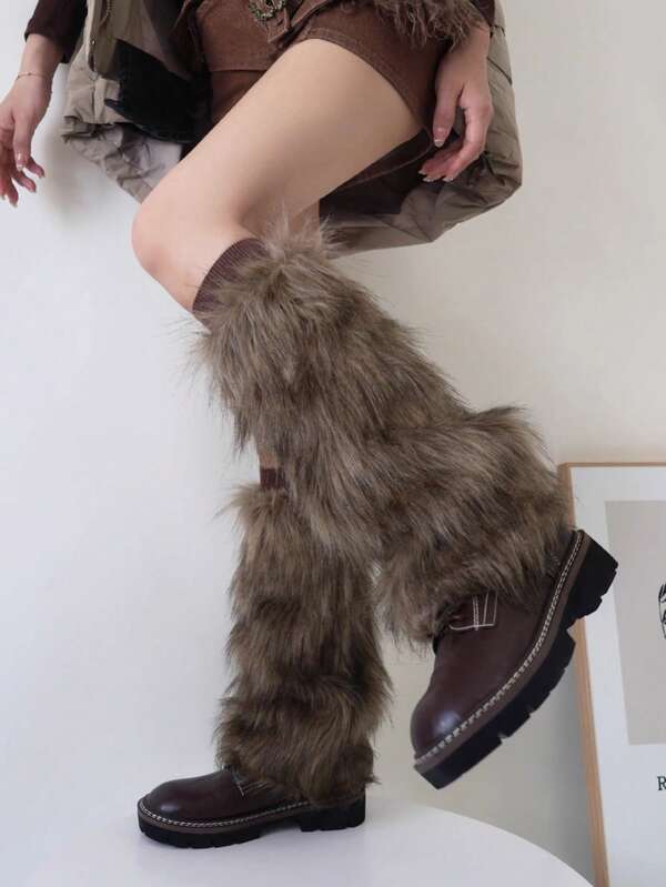 Calentadores de piernas con estilo retro-moderno Y2K para mujer, cubiertas de botas de piel sintética JK, suaves y esponjosas, perfectas para fiestas con temática Y2K, ropa de invierno y atuendos de festival