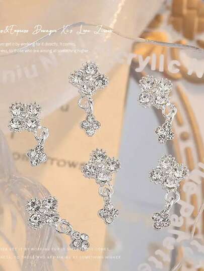 6 قطع من الزهور المعدنية لتزيين الأظافر، إكسسوارات أظافر أنيقة وبسيطة