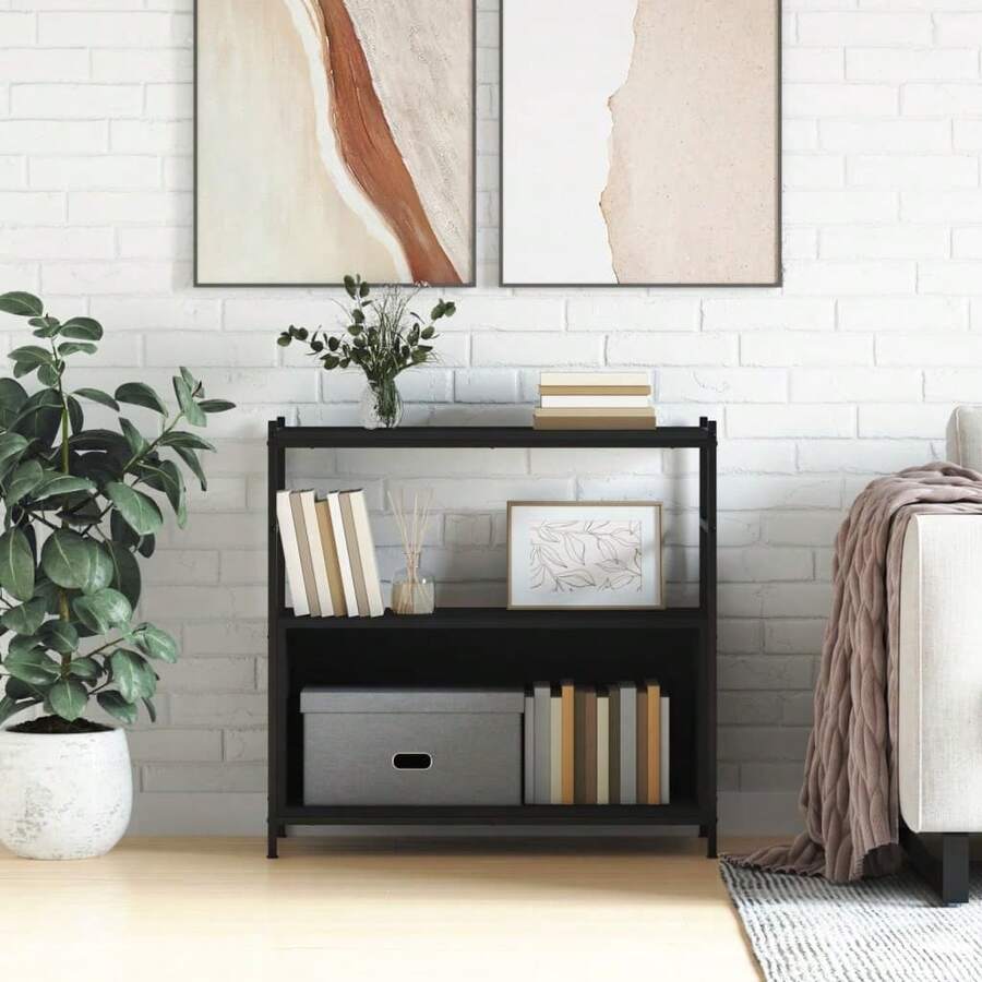 Libreria Larryhot nera 80x30x78,5 cm in legno ingegnerizzato e ferro, robusta e durevole, facile da montare, stile decorativo, adattA, Per riporre soprammobili, statuette, libri, piccoli oggetti, ecc. - nero - Visualizzare 1