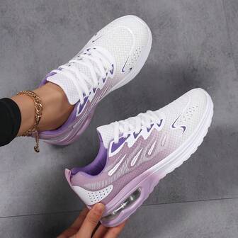 Senaste Casual Sports Style Square Dance Skor, Bekväma Lätt Slip-On Snörning Mångsidig Gradient Färg Stickat tyg Andas Tjock sula Riktig luftkudde Stötdämpning Anti-Slip Elevator Damskor, Plus Size Cross-Border