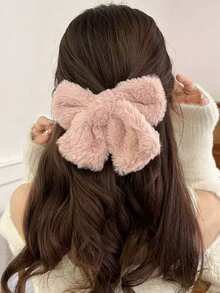Solid Color Plush Big Bow Hair Clip, Plush Hairpin Barrette, Fluffy Hair Claw Clip Hair Accessory, Hair Slide, Hair Barrettes, Winter Accessories Women, Hair Accessories, Head Accessories - Multicolor - View 3
