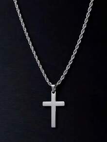1pc Men's Stainless Steel Gold-Plated Cross Pendant, Fashionable Minimalist Rope Chain Necklace, Perfect Men's Jewelry Accessory - Multicolor - View 9