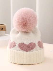 1 件婴儿双层加厚提花心形针织帽，可爱温暖女童针织帽 - 1PC - 查看 10