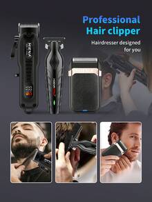 HIENA Professional Men's Hair Clipper And Shaver Set, 5-Piece/3 PiecesSingle Unit Optional, USB Rechargeable Cordless Hair Clipper With LED Display, Lithium Battery, Mini Body, Multiple Accessories, Suitable For Beginner Barbers And Home Use, Exquisite Gift Box Packaging, Create Your Own Men's Hair Clipper Set - Black - View 7