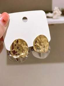 1 Pair Classic Round Hammered Pattern Front & Back Earrings