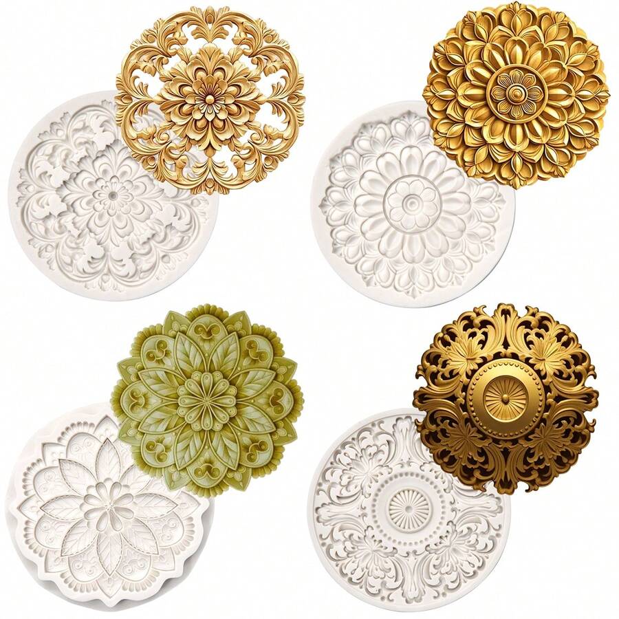 1pc Multifunctional Circular Flower Silicone Mold - Suitable For Handicrafts, Artistic Resin Silicone Mold - Light Grey - View 1