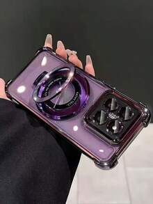 奢华电镀紫色手机壳，创意圆形指环磁吸支架，防震，新款夏季时尚硅胶软壳，兼容三星 Galaxy S24 S25 Ultra FE A56 A16、红米 14C、荣耀 OPPO Reno、Realme、摩托罗拉 MOTO Infinix 等机型，Y2K 风格男女通用 2025 - 紫色 - 查看 4