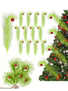 20pcs Christmas Elf Twig Set - Green And Red Artificial Branches With Flashing Balls, Suitable For Christmas Tree Topper, Flower Garlands, DIY Crafts, Seasonal Decorations, Christmas Party Table Decor