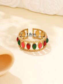 1pc Stainless Steel Golden Yellow, Fashionable And Simple, Multi-Color Oil Drop Craft Open Women's Ring, Suitable For Daily Wear Or Gift Giving