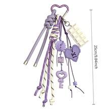 1-Piece Multi-Layer Keychain Charm With Heart Elements, Braided Rope Backpack Charm - Suitable Daily Outfits Of Men And Women - Purple - View 5