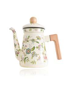 1pc 1.2L Enamel Coffee Pot, Floral Pattern Stovetop Teapot, Suitable For Gas & Electric Stove, Home & Outdoor Coffee/Tea Maker, Suitable For Household, Restaurant, Gatherings, Parties, All Seasons