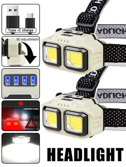 1个多功能感应头灯，4种照明模式，户外露营钓鱼头灯，智能波浪感应器，高亮度灯泡，柔性灯条，防水外壳包装