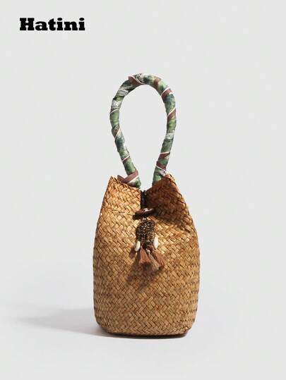 1 حقيبة قصيرة بنمط بوهيمي، حقيبة منسوجة عصرية مزينة بشراريب، حقيبة شاطئ عادية للعطلات، حقيبة يد للنزهات والحفلات في الهواء الطلق، مناسبة للنساء للمكتب والتنقل والمواعيد والتسوق والترفيه والعطلات والشاطئ ومهرجانات الموسيقى والحفلات والزفاف والمدرسة (قد تكون هناك اختلافات طفيفة في لون القش الطبيعي)