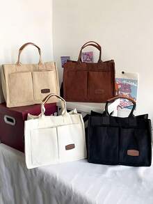 [US-Based Shipping]Brown Stylish Large Capacity Solid Color Corduroy Tote Bag For Women,Letter Patch Multi-Pocket Shoulder Bag For Commuting & Going Out, Lightweight Durable Removable Shoulder Strap Outdoor Travel Crossbody Bags, Casual Versatile Square Shopping Handbag,Simple Versatile,Hobo Tote Bag For Women, Casual Large Capacity Purse Bucket Bag, Shoulder Satchel Daypack For Outdoor Travel And Work Commuting, Vintage Satchel Shopping Bags Computer Handbag,Purses And Bags Women Bags For Women Black Purse Beach Bag Halloween Tote Bags For Women Bolsos Para Mujer Crossbody Bags For Women Handbags For Women White Purse Totes Bags For Women Brown Purse Clear Bag School Bag Bride Purses For Women Wedding Clear Purse Work Bag Lunch Bag For Women Carteras Para Mujer - 棕色 - 查看 9