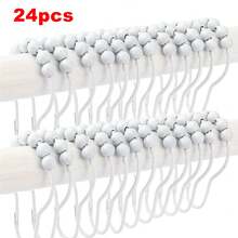 6/12/24-Piece Rust-Proof Stainless Steel Shower Curtain Roller Ball Hooks – Decorative Polished Nickel Bathroom Curtain Hooks For Shower Rods | Bathroom Upgrade Accessories, Fall Decor Renovation Essential Home Bathroom Decor Bathroom Accessories Back To School