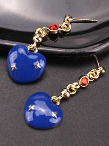 1 Pair Vintage Luxury Blue Heart Shaped Long Dangle Earrings, Unique Design