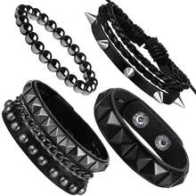 Xiacheng 4Pcs Punk Bracelets For Men Women Leather Spike Bracelet Metal Cuff Bracelet Set Emo Bracelet Adjustable Rock Bracelet