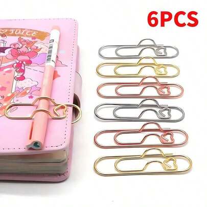 6 Pieces 6/10/20 Multi-Color Love Metal Pen Holder Per Bag Office And School Supplies Office Folder Test Paper Clip Multi-Color Category Iron Paper Clip Bookmark Back To School