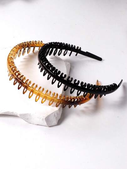 قطعتان من الأطواق البلاستيكية متعددة الأسنان بتصميم بسيط وعملي لتثبيت الغرة والوجه أثناء غسل الشعر، شريط شعر