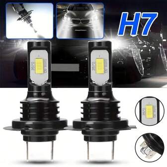 2 piezas Bombillas LED H7 para faros de coche - Luz de carretera o luz de cruce, 12V/24V, 6000K blanco, adecuadas para luces antiniebla, luces de circulación diurna
