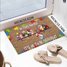 1 件防滑门垫 - 自闭症意识彩色拼图和迷人鸟类设计,带有“在这所房子里与众不同真好”的信息,用于入口、卧室、阳台装饰、卧室地垫俏皮的小鸟艺术品 | 稳定的地垫 - 彩色 - 查看 4