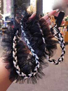 1 pieza Cordón de teléfono de encaje negro, nueva correa colgante transversal, estiloso halter para mujeres, cadena colgante para viajes al aire libre, correa para el hombro larga con almohadilla