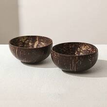 6pcs Handmade Natural Coconut Shell Bowls, Asymmetric Round Shape Made Of Natural Coconut - Natural Wooden Salad Bowl, Smoothie Bowl - High Quality Vegan Kitchen Utensils, Star Pattern Design, Gift