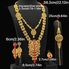 4pcs Dubai Copper Alloy Gold Plated Necklace, Tassel Pendant, Earrings, Ring Jewelry Set, Luxury Nigerian Wedding Bridal Accessories, Suitable For Daily Wear - Yellow Gold - View 5