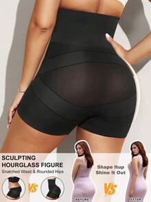 1 件女士无缝束腰束腿黑色塑身裤 - 黑色 - 查看 3