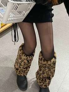 Women's Leopard Print Fuzzy Leg Warmers Y2k Punk Long Boot Cuffs Socks - Multicolor - View 6