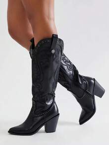 Women Knee-High Boots - 黑色 - 查看 8