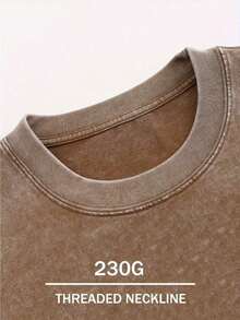 Men's 230g Washed Vintage Cotton-Shirt - Tired Moms Club Graphic Print, Casual Short Sleeve Round Neck Tee, Funny Mother's Day Women, Washable Summer Top, Casual Attire |   Playful Print |   Durable Fabric - Cà phê nâu - Xem 5