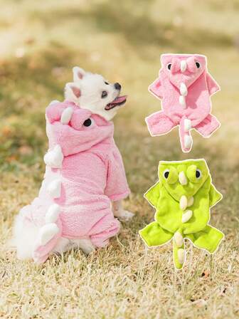 Disfraz de dinosaurio para perros y gatos pequeños, mono de 4 patas de felpa cálida, atuendo elegante y acogedor para mascotas pequeñas
