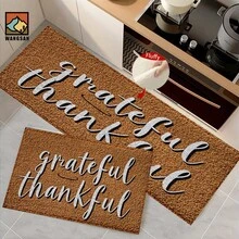 1pc/2pcs Grateful Thankful Pattern Bathroom Anti-Slip Mat, Faux Cashmere Material, Plush Decoration Suitable For Bathrooms, Doorways, Kitchens & Festive Decorations, Machine Washable, Gift Idea - Multicolor - View 1