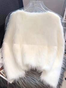 Faux Mink Fleece Casual High-End Personalized Button Women's Cardigan, Solid Color Front Button Closure, Soft Fleece, Suitable For Beach, Office, Halloween, Christmas, Valentine's Day, Spring/Autumn, Autumn/Winter