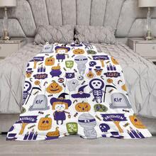 Flannel Fleece Blanket Plush Spider Webs Witch's Hat Black Bats Decorated Pumpkins 40 * 30ingift - 30吋x40吋+款式-6 - 查看 7