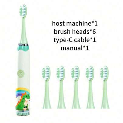 1 pieza Cepillo de dientes eléctrico recargable/a batería, Versión a batería 1 botón 1 velocidad, Versión recargable 1 botón 4 velocidades, Incluye 6 cabezales de cepillo