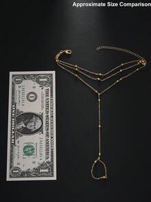 قطعة واحدة سلسلة معدنية متعددة الطبقات، باللون الذهبي، على طراز أوروبي وأمريكي، متصلة بحلقة للإصبع، تصميم راقي ونمطي ، سوار شاطئي للنساء